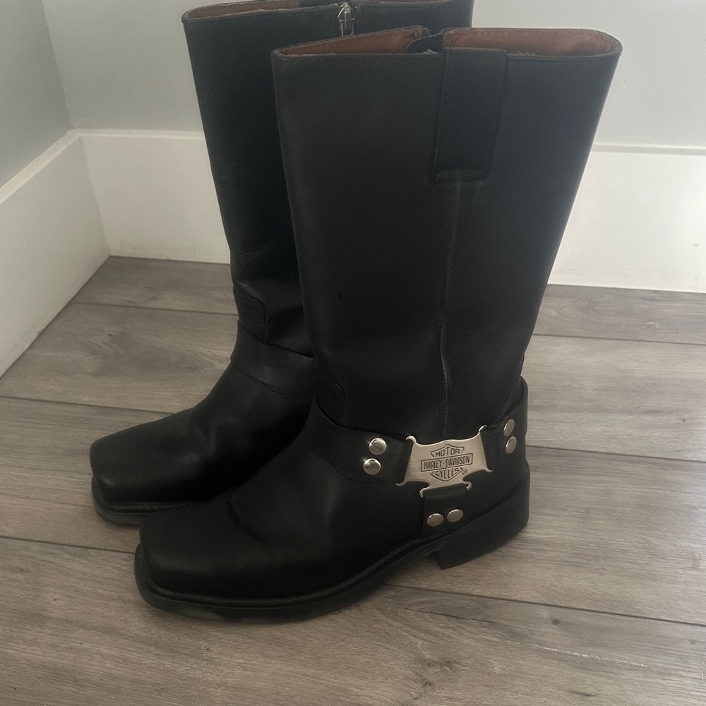 Harley-Davidson Black Riding Boots with Silver Accents